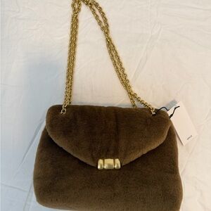 Mango Brown Faux Fur Shoulder Bag with Gold Chain